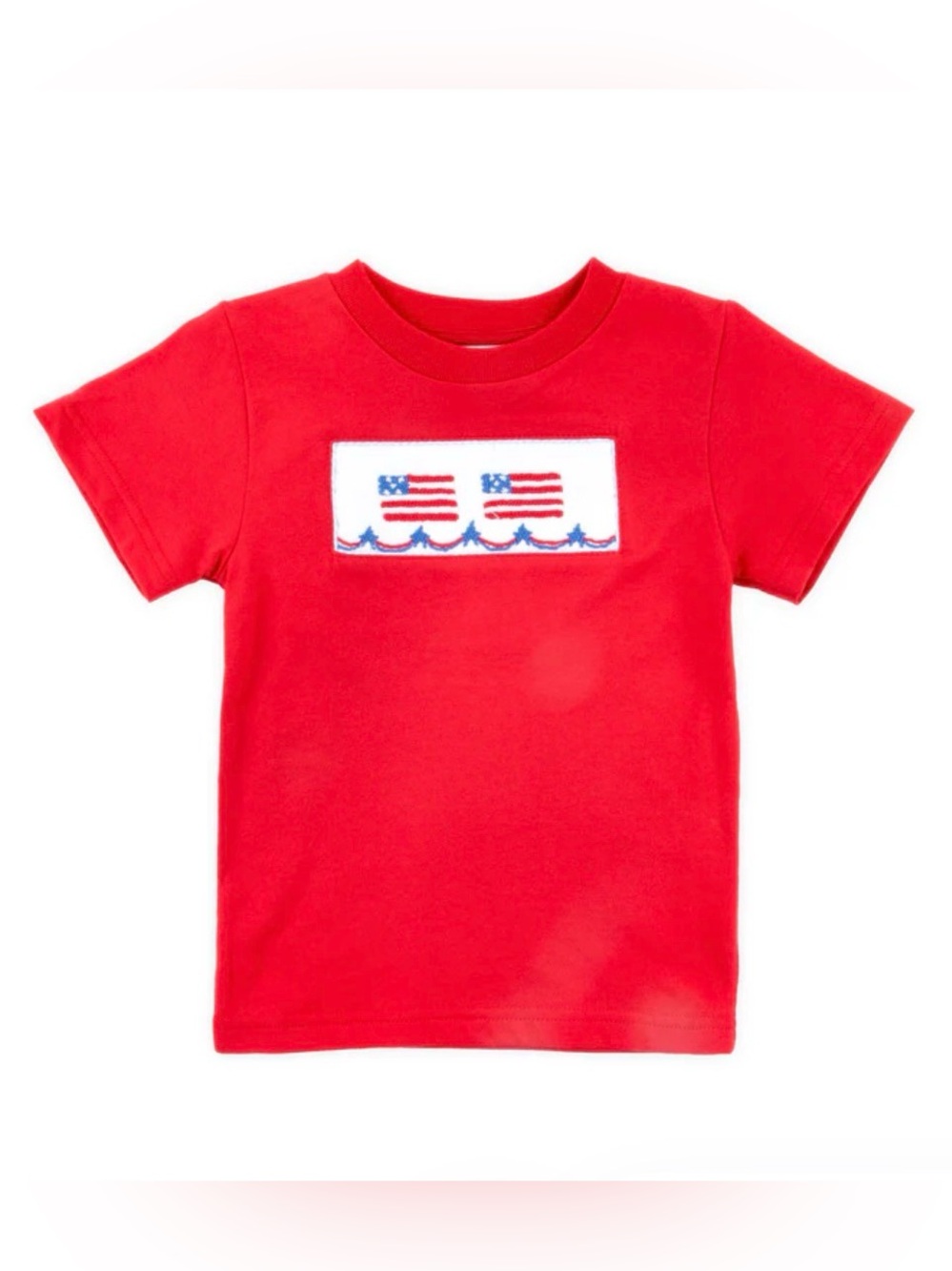 Southern Sunshine Boys Red Smocked Embroidered Flag T-Shirt Toddler 4T Patriotic